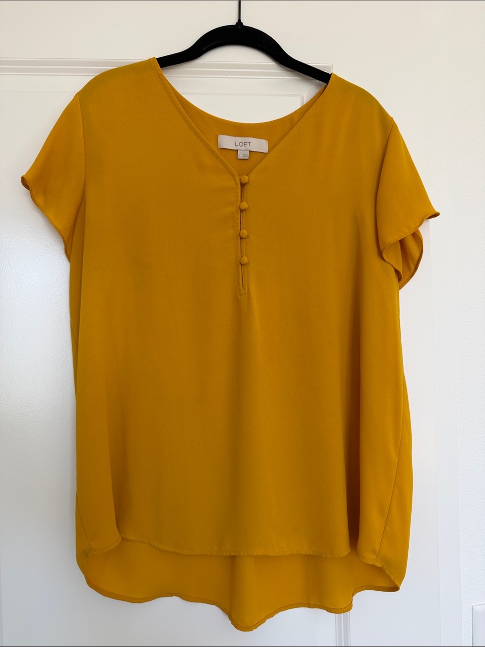 LOFT Mustard Short-Sleeve V-Neck Button-Front Blouse
